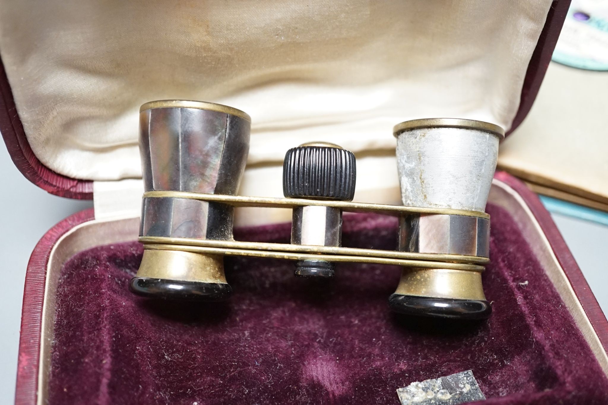 An Austrian Jugendstil bronze box, 11.5cm., music box, childrens records etc.
